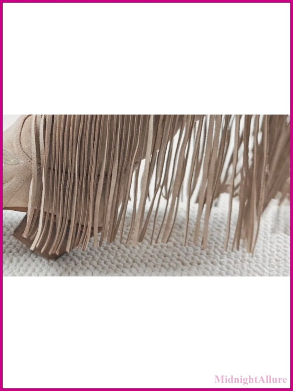 Fringe Cowgirl Boots Embroidered Studded Pointed Toe Chunky Heel Western Knee - Picture 6 of 6